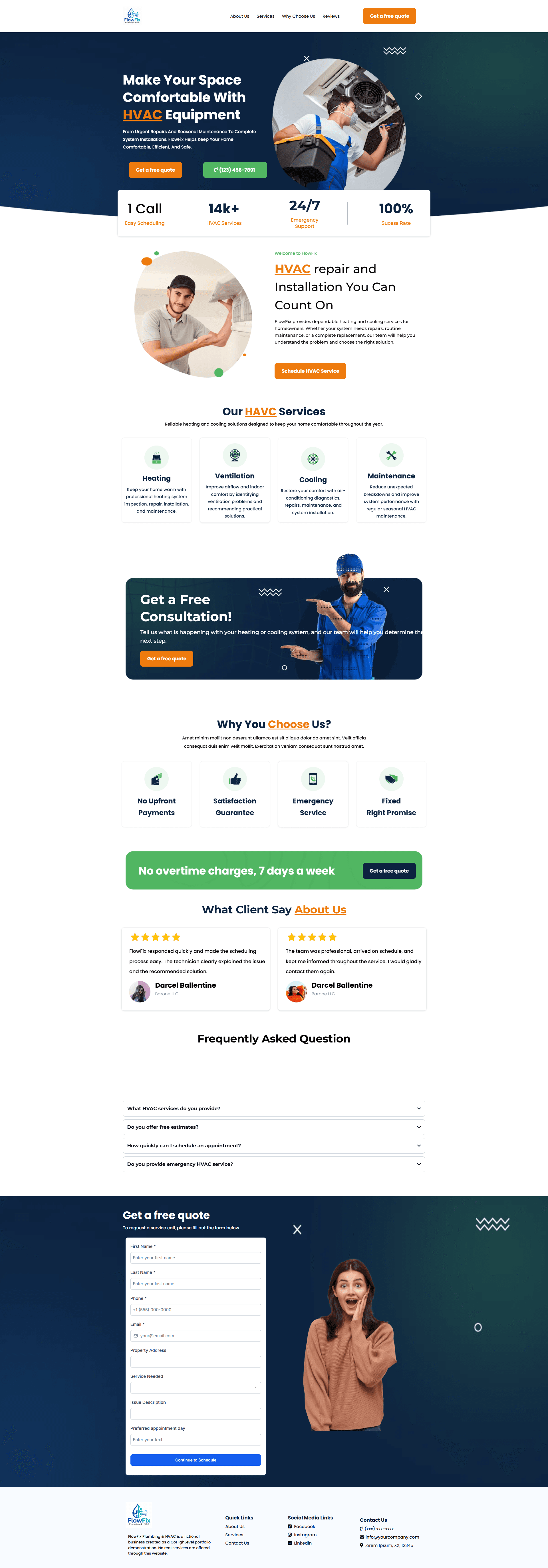 GoHighLevel home-service landing page with a quote-request form and service information